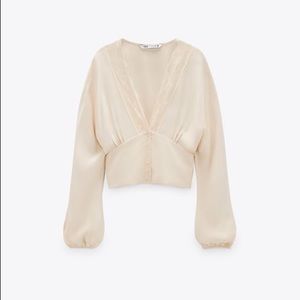 Zara cropped lace trim long sleeve top